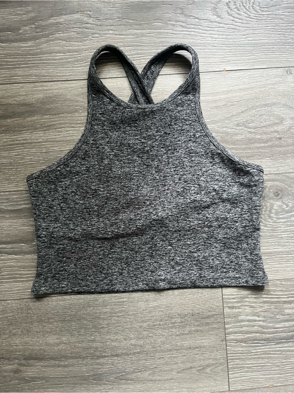 Beyond Yoga Gray Space Dye Longline Shelf Bra Cropped Tank Crossover Straps XL